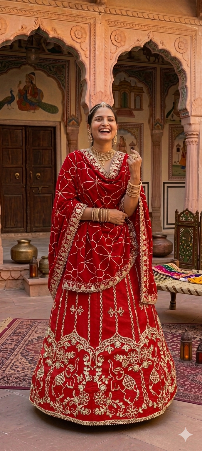 Red Pure Upada Silk Rajsthani Rajputi Lehenga Choli 