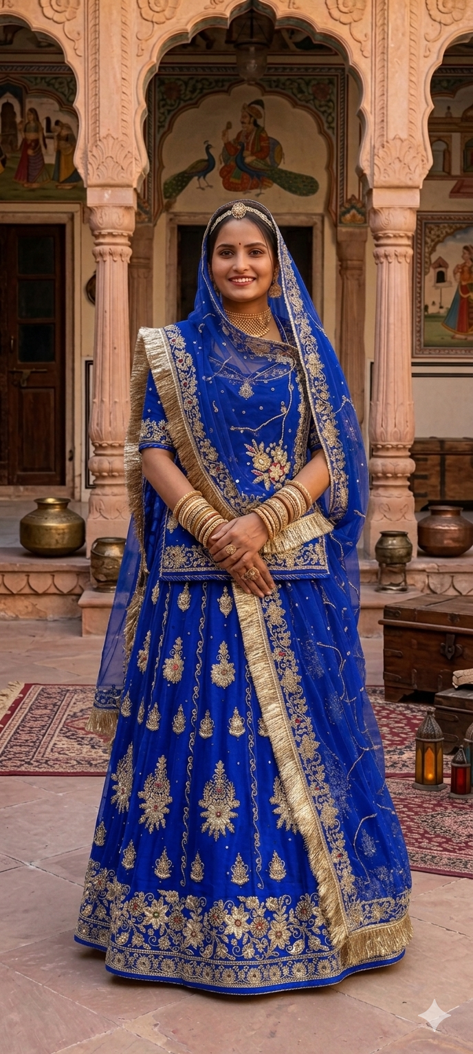 Blue Pure Georgette Chunri Rajsthani Rajputi Lehenga Choli 