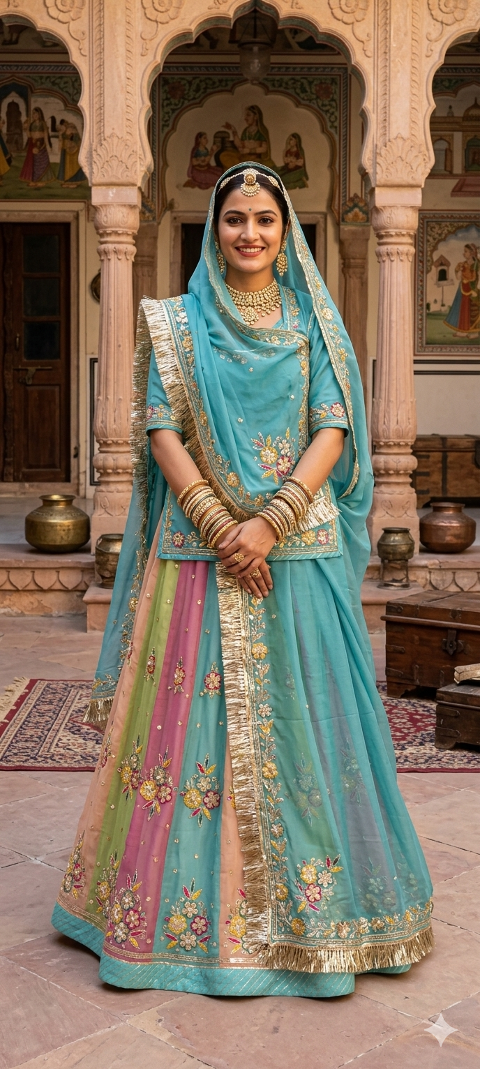 Sky Pure Georgette  Chunri Rajsthani Rajputi Lehenga Choli 