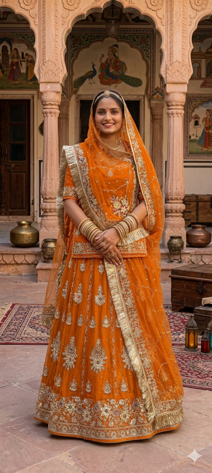 Orange Pure Georgette Chunri Rajsthani Rajputi Lehenga Choli 