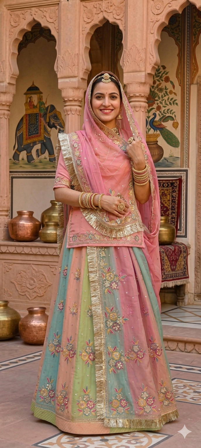 Pink Pure Georgette Chunri Rajsthani Rajputi Lehenga Choli 