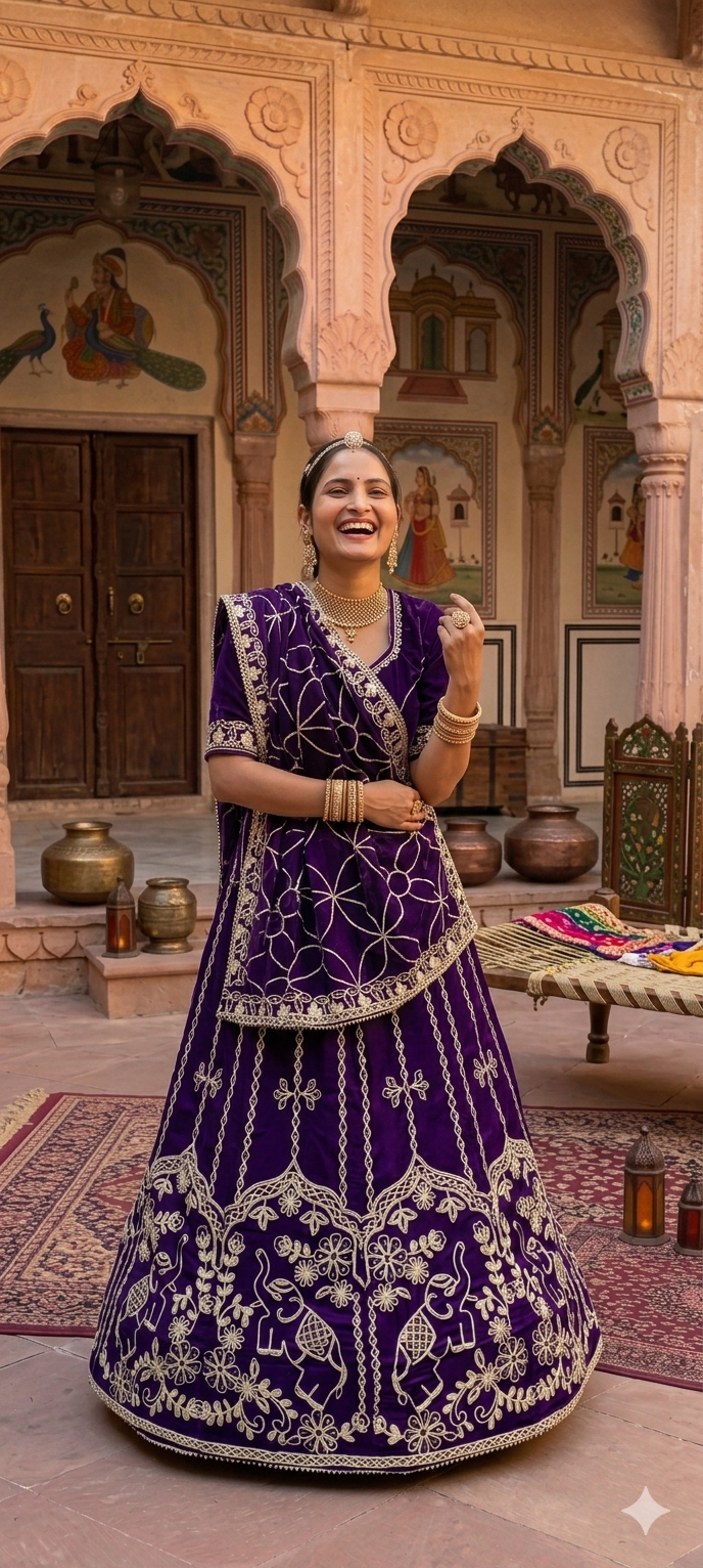 Blue Pure Upada Silk Rajsthani Rajputi Lehenga Choli 