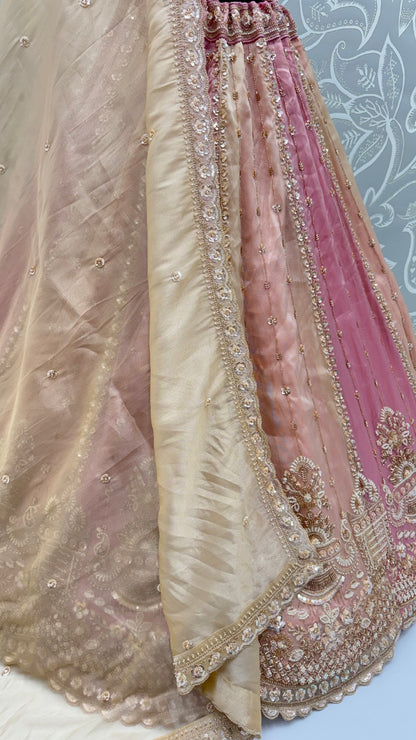 Multi Pure Soft Satin Silk Heavy Beads Motif Zari Embroidery Sequins Work Bridal Lehenga Choli