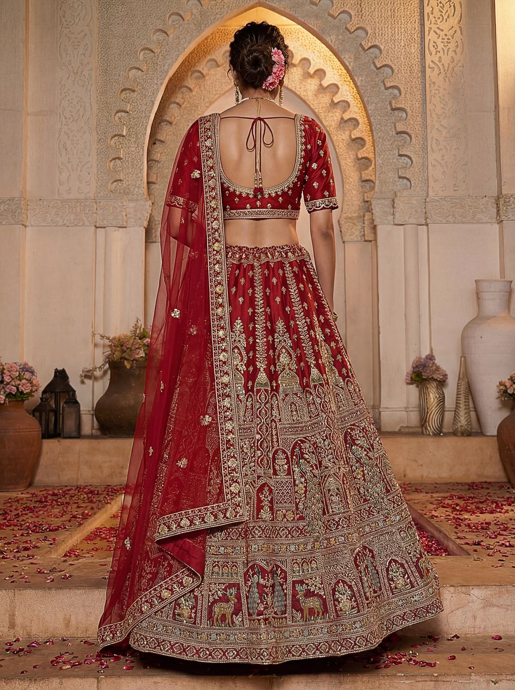 Red Pure Soft Silk Heavy Embroidery Work Bridal Lehenga 