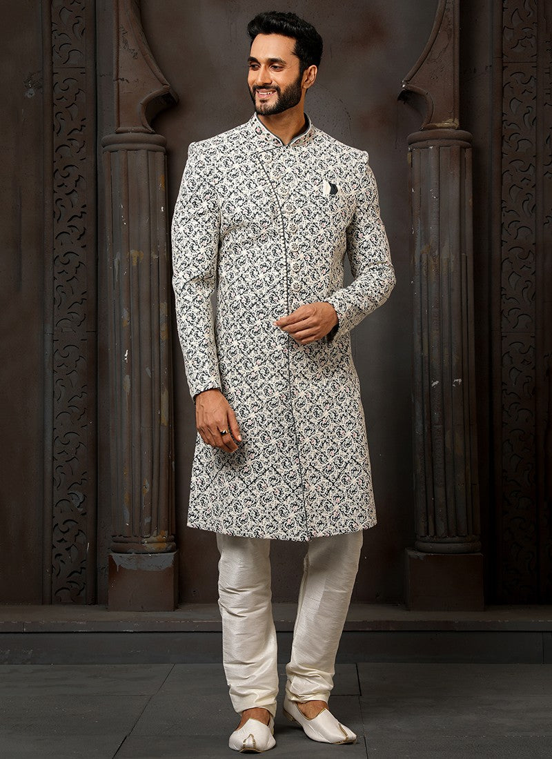 Grey and White Colour Wedding Wear Sherwani Suit D.No.1740 Anant Tex Exports Private Limited
