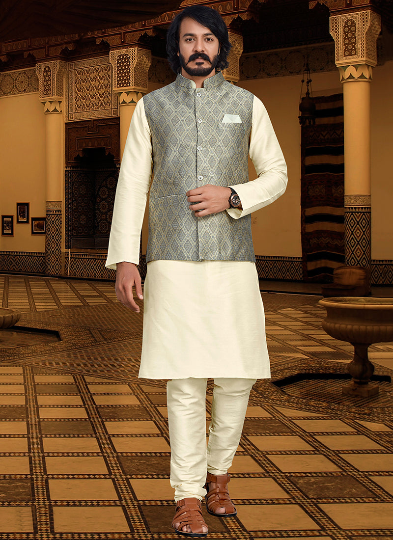 Gray Colour Outluk 120 Occasion Wear Mens Modi Jacket Kurta Pajama Catalog  12002