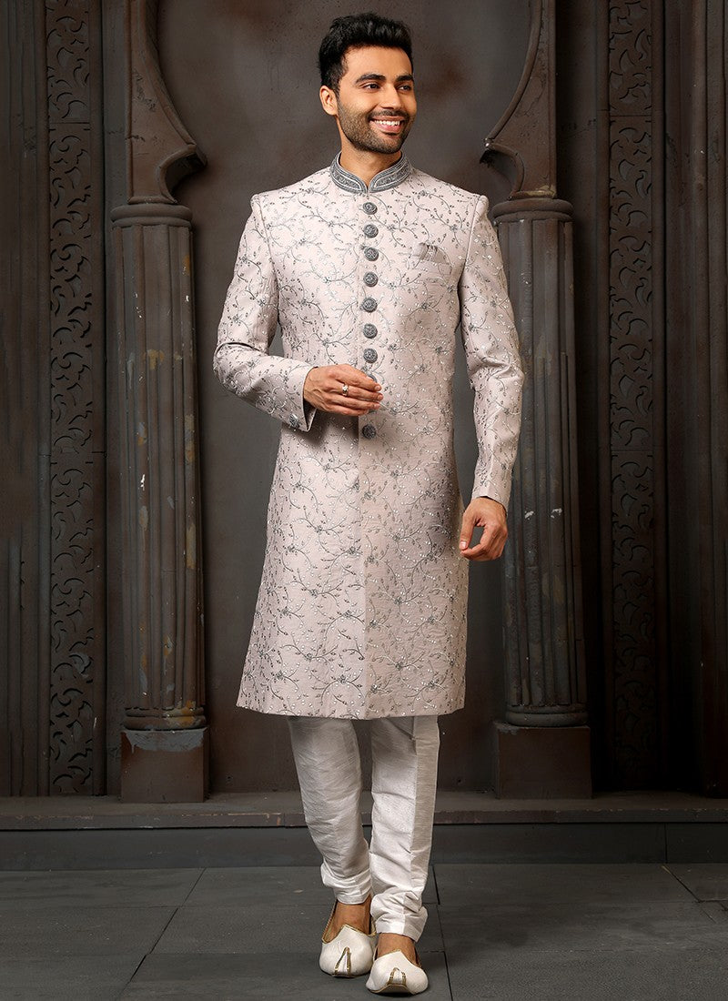 Grey Colour Wedding Wear Sherwani Suit D.No.1729 Anant Tex Exports Private Limited
