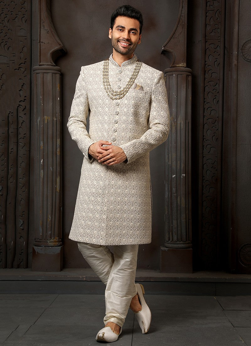 Light Grey Colour Wedding Wear Sherwani Suit D.No.1734 Anant Tex Exports Private Limited