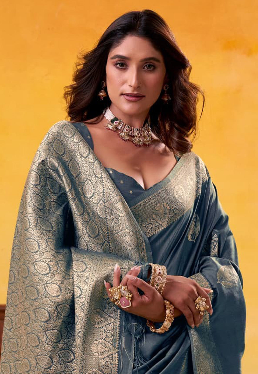 Grey Pure Soft Dhatu Silk Handloom Tussar Silk Saree