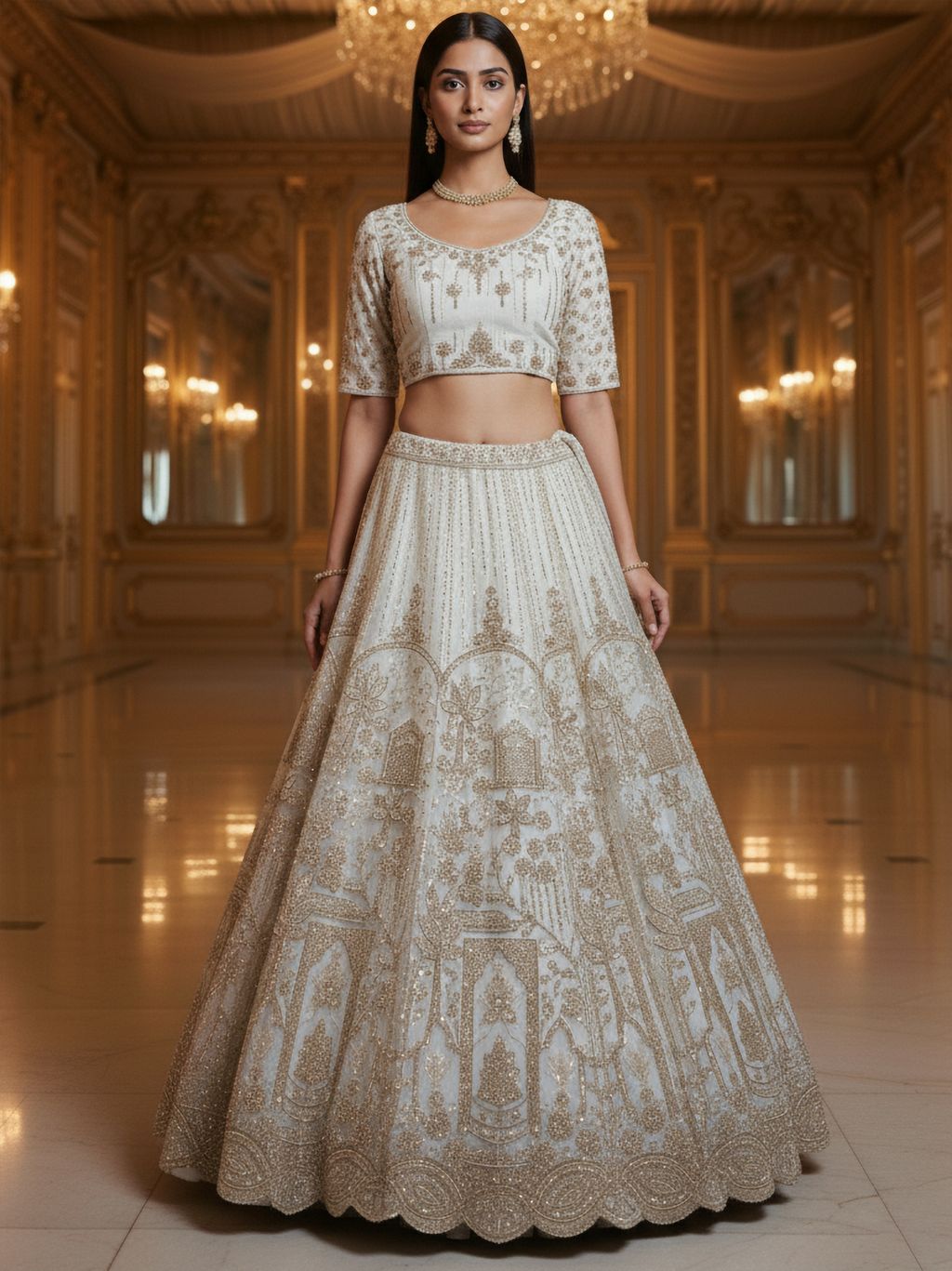 White Pure Soft Net Heavy Embroidery Work Bridal Lehenga