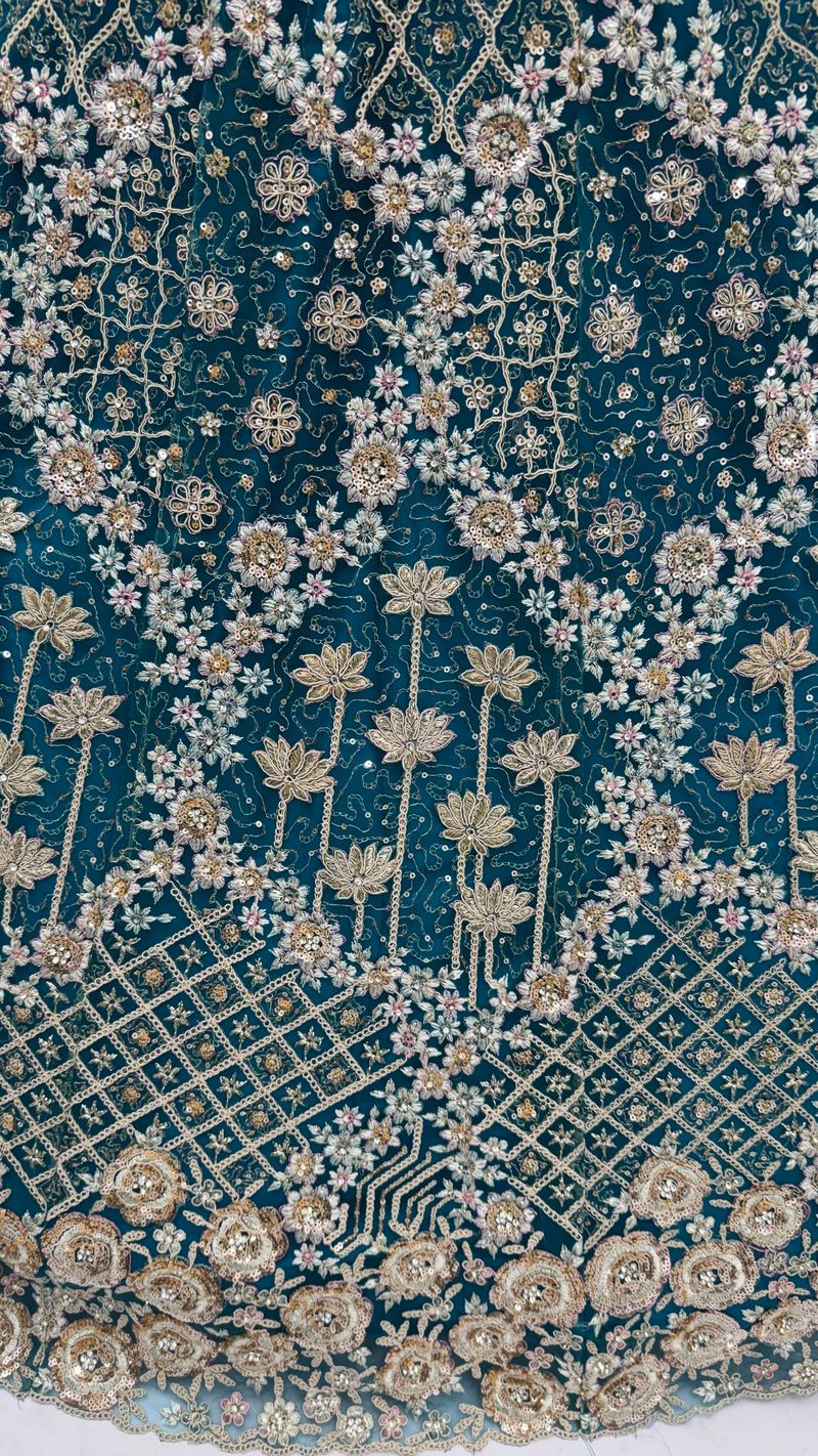 Firozi Pure Soft Net Heavy Embroidery Work Bridal Lehenga