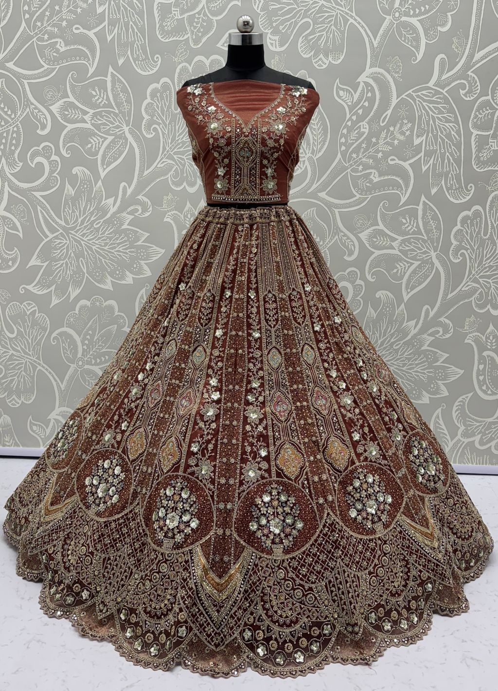 Cinnamon Pure Soft Orgenza Sequins Work Bridal Lehenga Choli