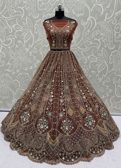 Cinnamon Pure Soft Orgenza Sequins Work Bridal Lehenga Choli Organza Lehenga Choli Anant Tex Exports Pvt.Ltd..