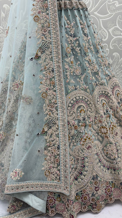 Sky Pure Heavy Net Sequins Sequins Zari Embroidery Work Net Bridal Lehenga Choli