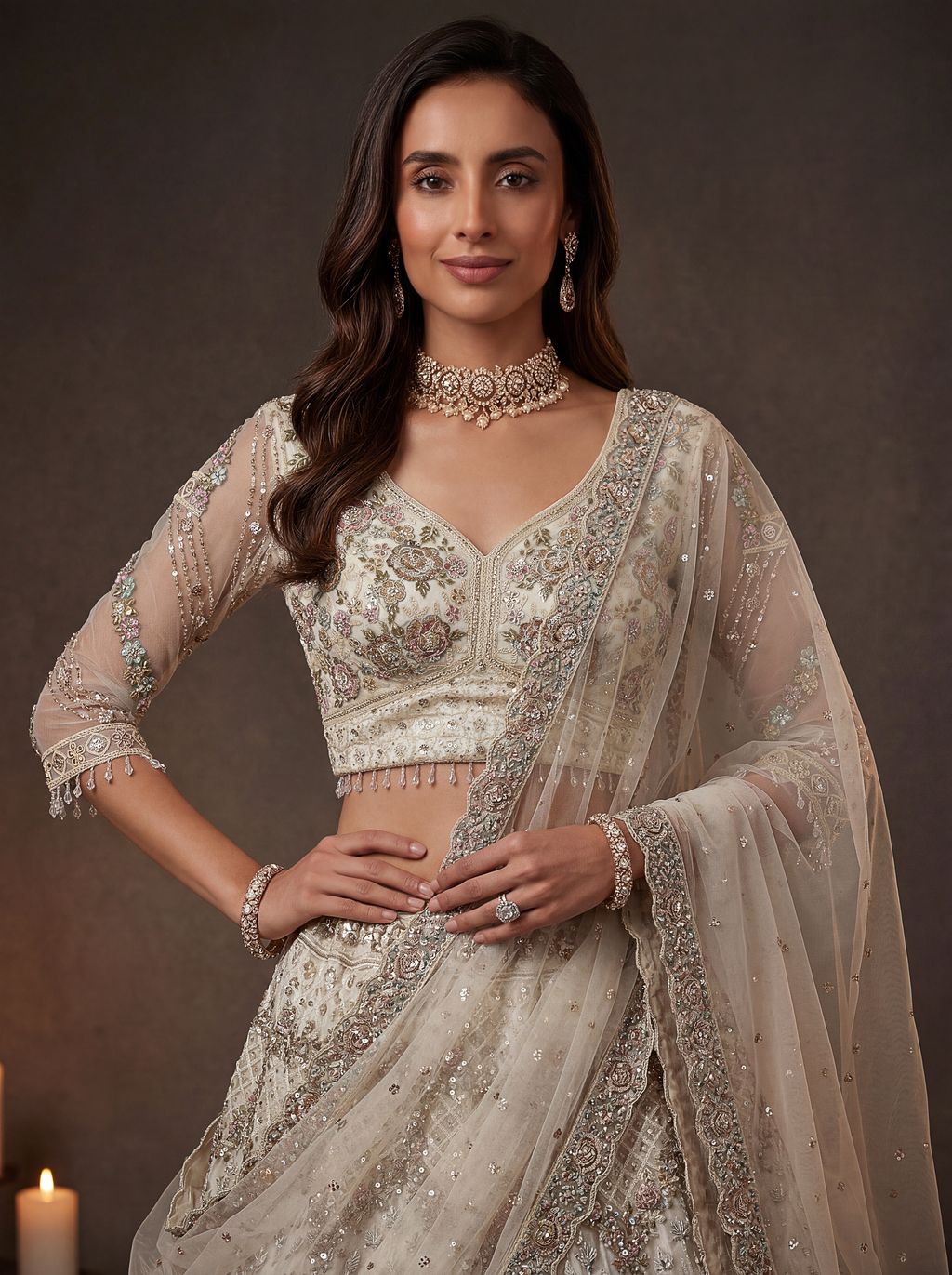 White Pure Soft Heavy Double Net Crafted Fancy Chapat Zari Work Bridal Lehenga Choli