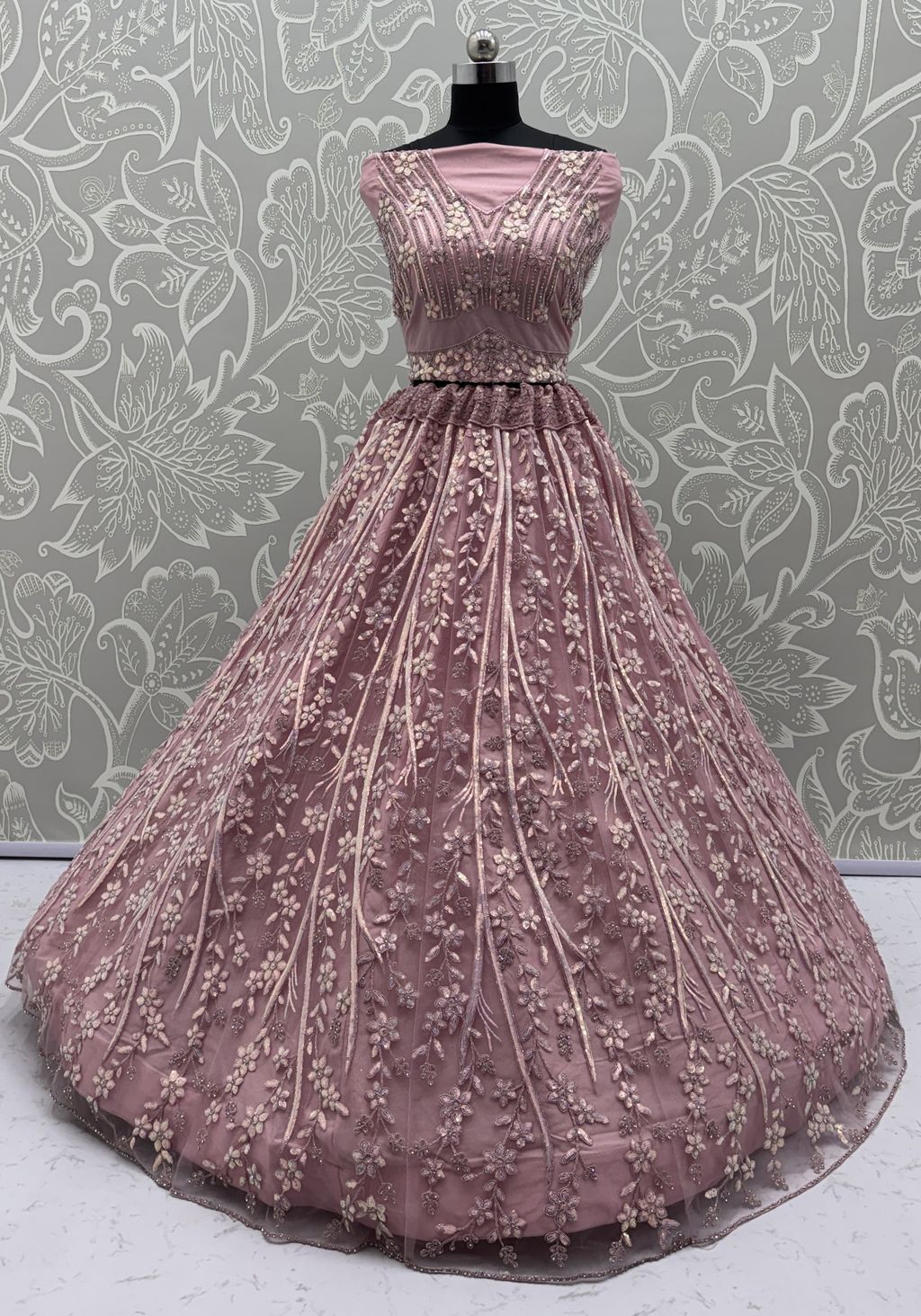 Pink Pure Soft Net Heavy Embroidery Work Bridal Lehenga