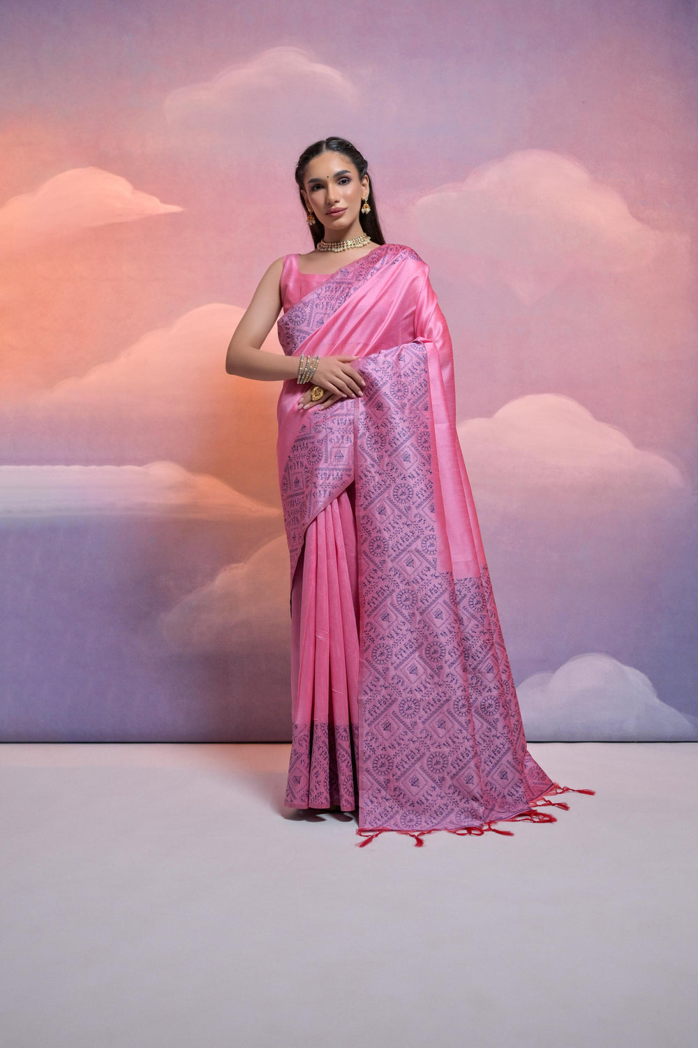 Baby Pink Pure Soft Bengalori Handloom Row Silk Saree