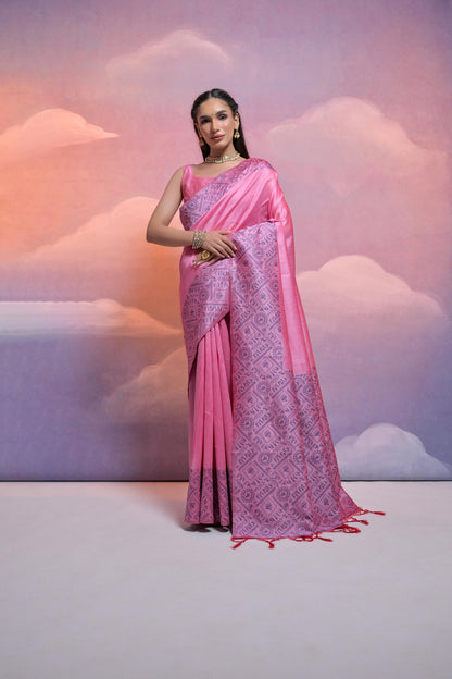 Baby Pink Pure Soft Bengalori Handloom Row Silk Saree Row Silk Saree Anant Tex Exports Pvt.Ltd..