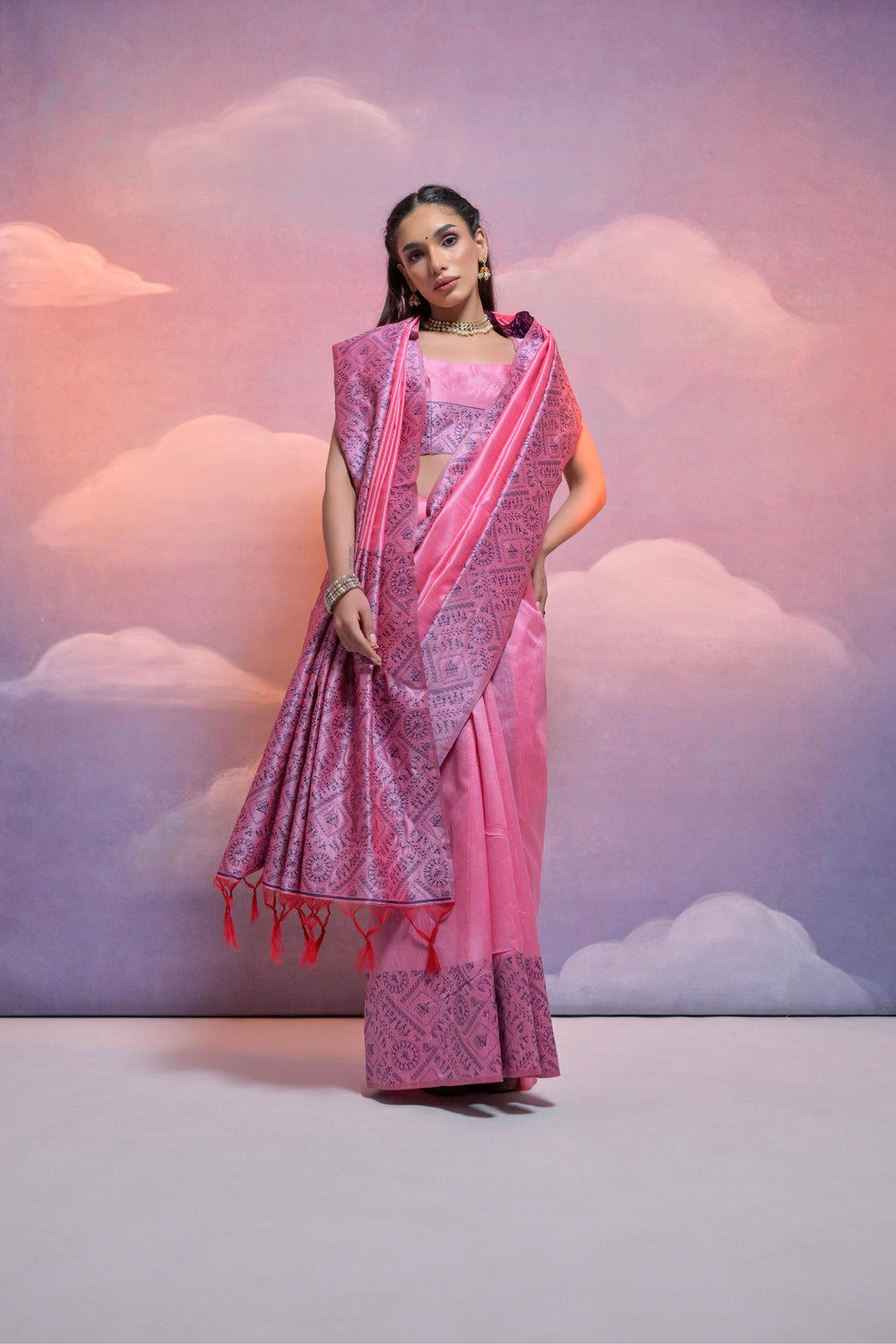 Baby Pink Pure Soft Bengalori Handloom Row Silk Saree