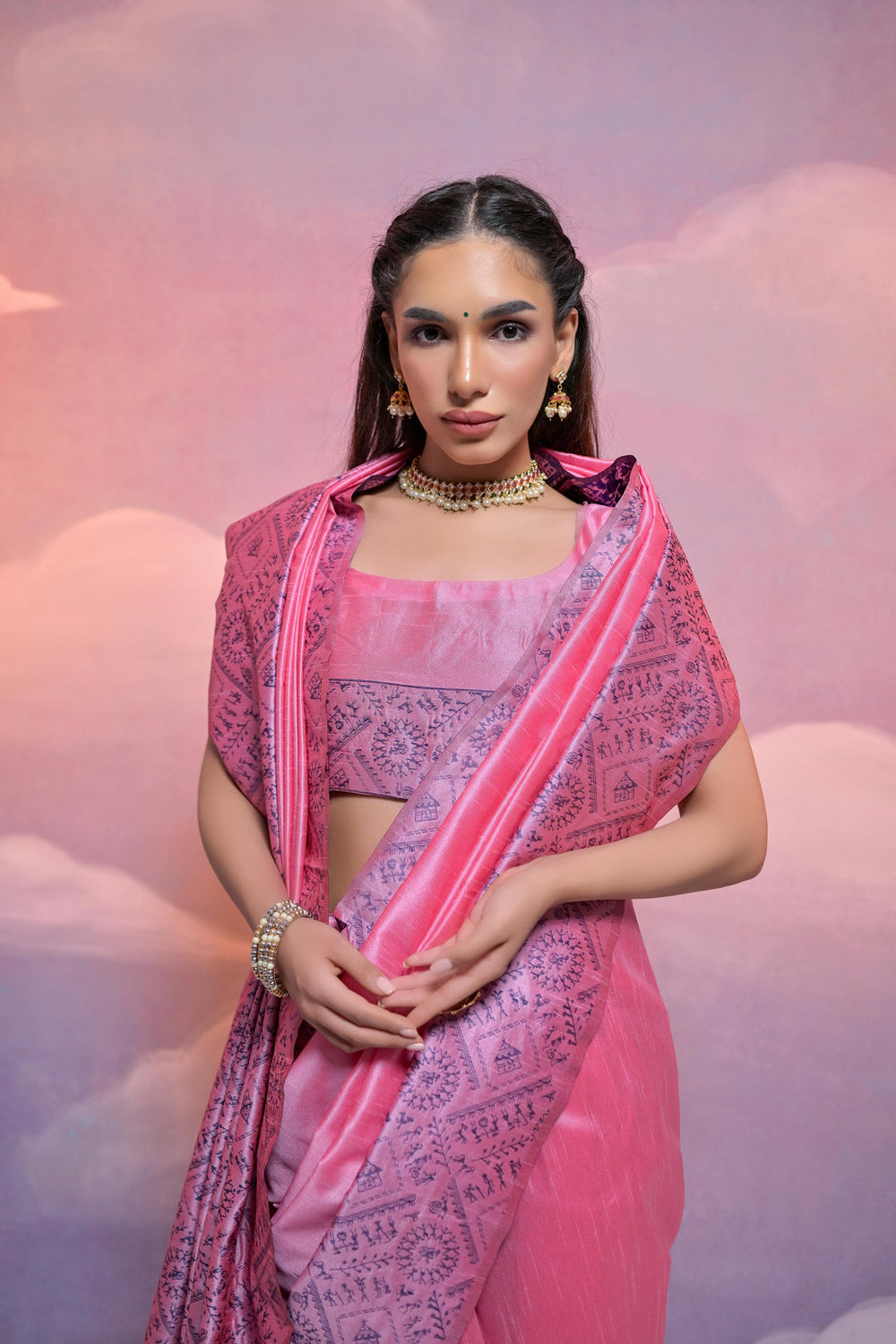 Baby Pink Pure Soft Bengalori Handloom Row Silk Saree