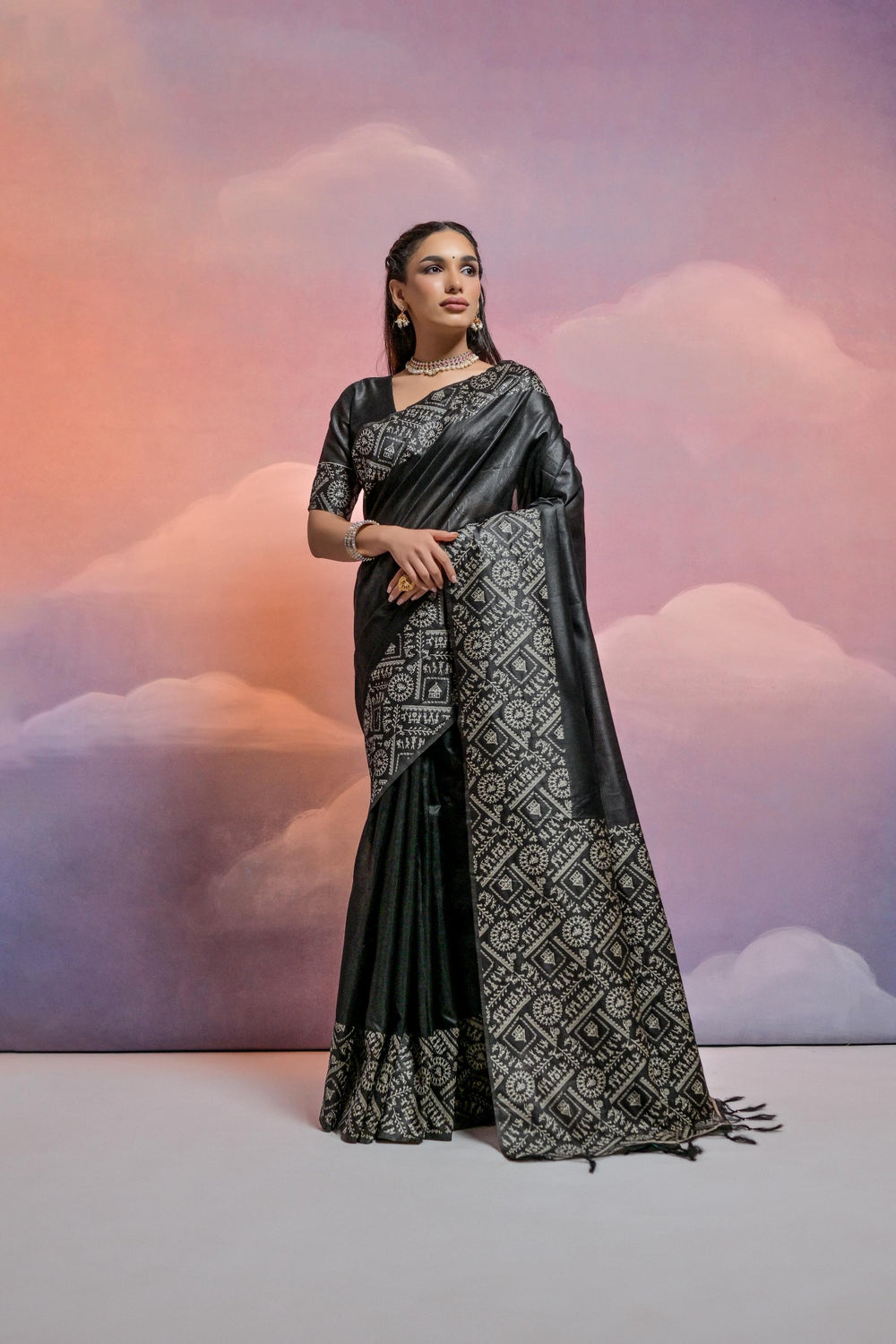 Black Pure Soft Bengalori Handloom Row Silk Saree