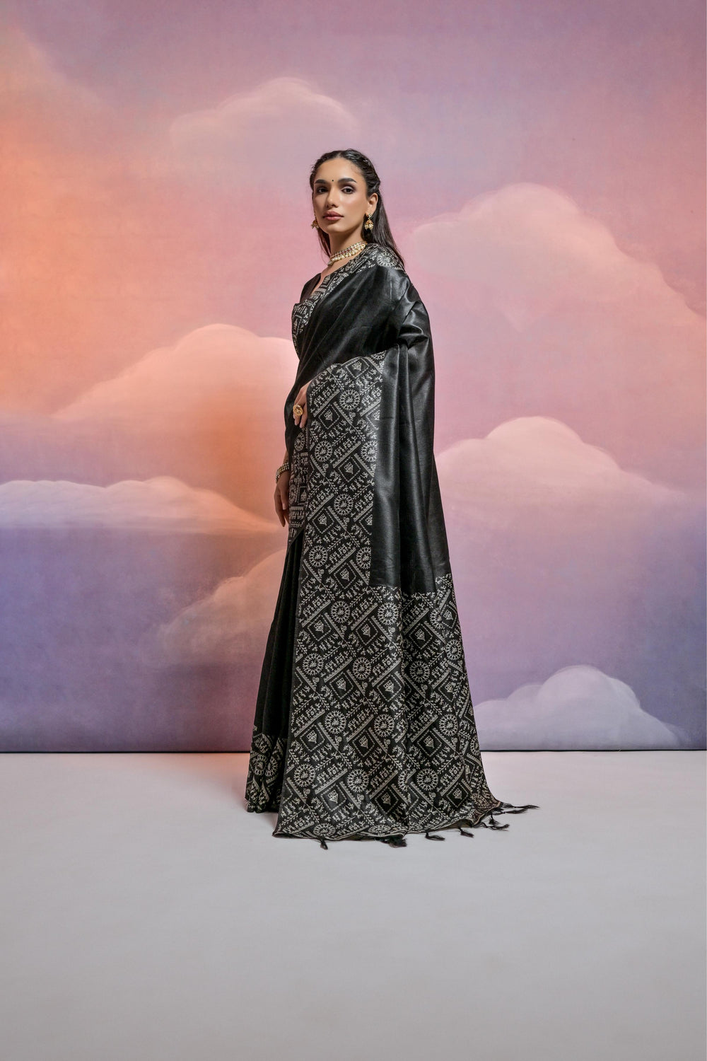 Black Pure Soft Bengalori Handloom Row Silk Saree