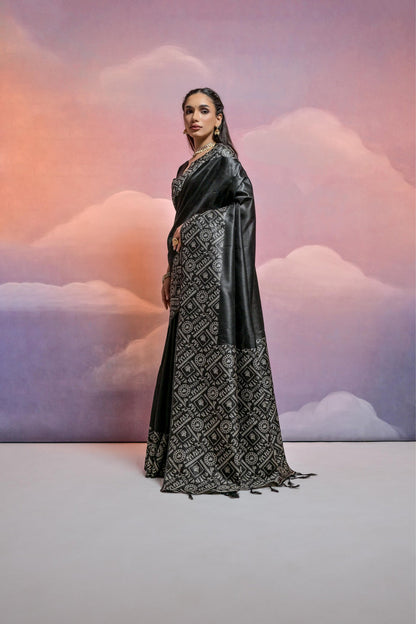 Black Pure Soft Bengalori Handloom Row Silk Saree Row Silk Saree Anant Tex Exports Pvt.Ltd..