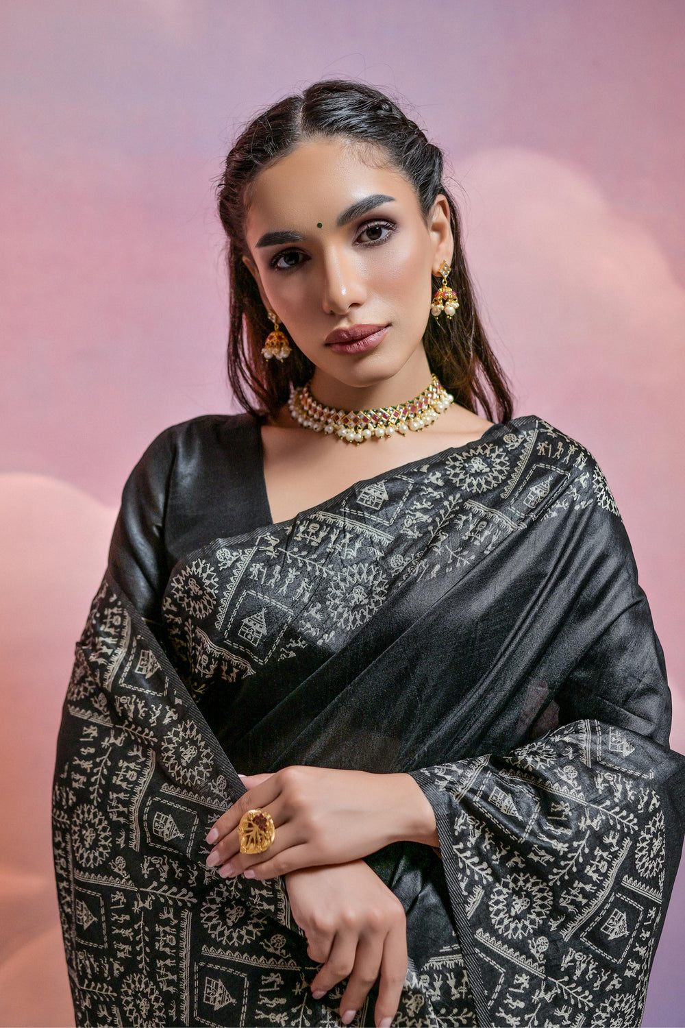 Black Pure Soft Bengalori Handloom Row Silk Saree