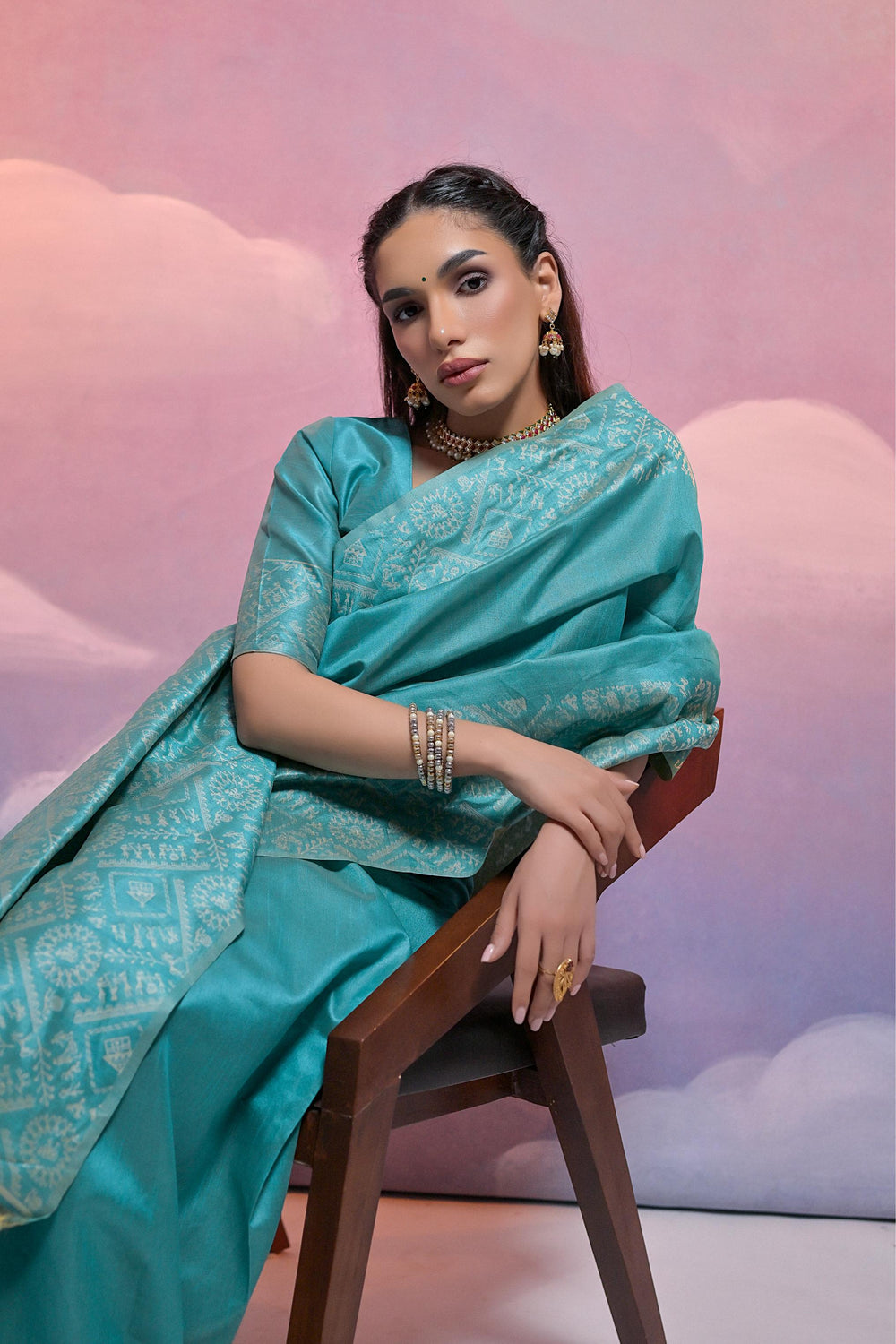 Firozi Pure Soft Bengalori Handloom Row Silk Saree Row Silk Saree Anant Tex Exports Pvt.Ltd..