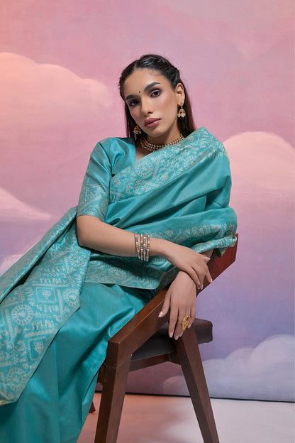 Firozi Pure Soft Bengalori Handloom Row Silk Saree Row Silk Saree Anant Tex Exports Pvt.Ltd..
