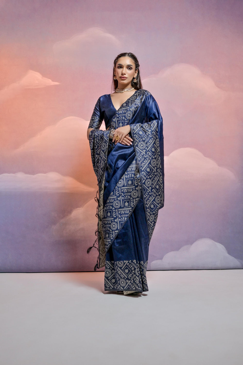 Navy Blue Pure Soft Bengalori Handloom Row Silk Saree