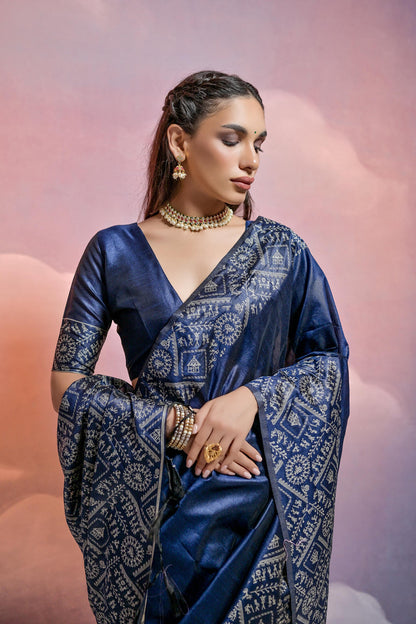 Navy Blue Pure Soft Bengalori Handloom Row Silk Saree Row Silk Saree Anant Tex Exports Pvt.Ltd..