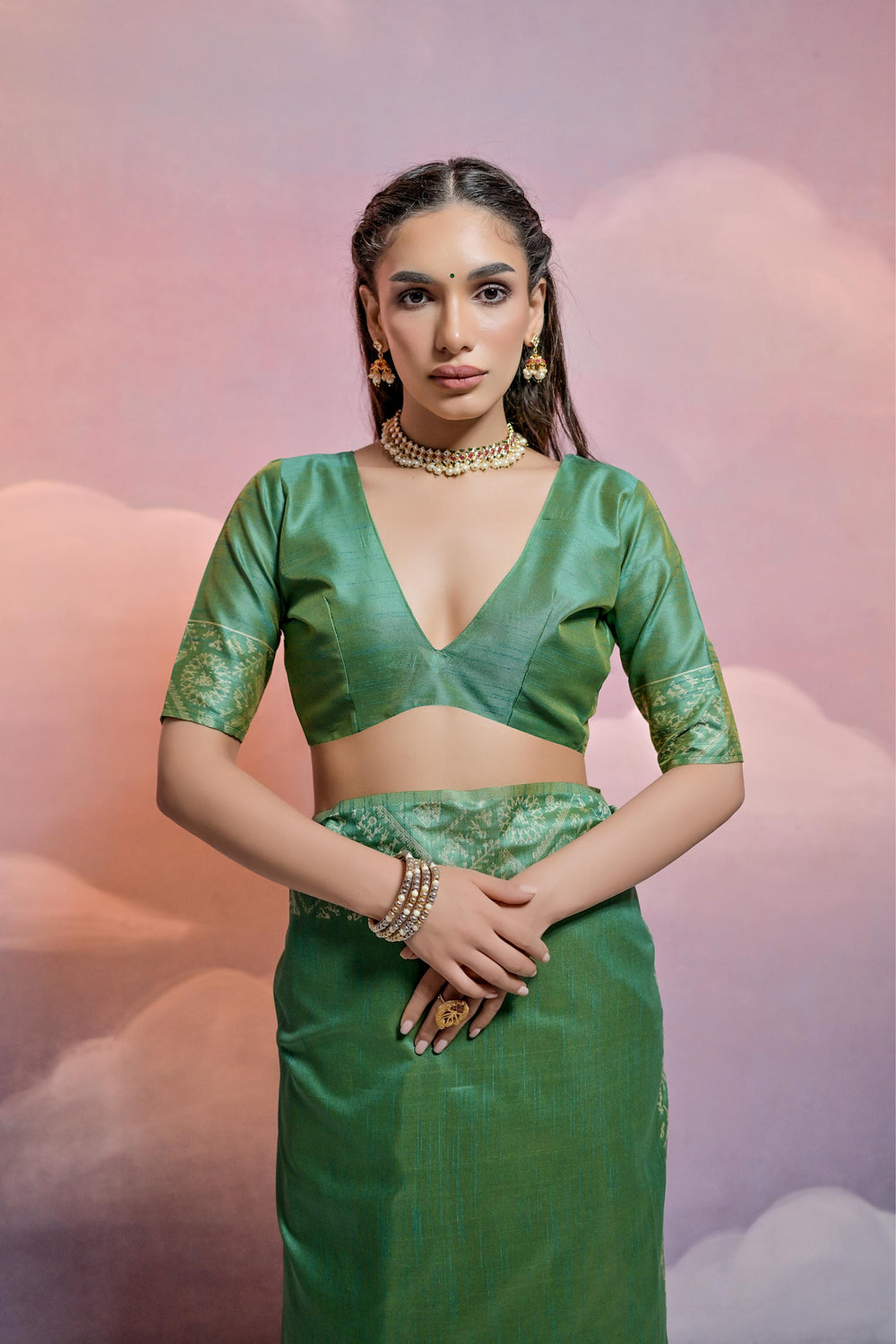 Parrot Pure Soft Bengalori Handloom Row Silk Saree