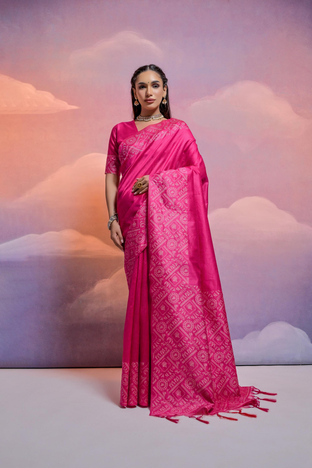 Pink Pure Soft Bengalori Handloom Row Silk Saree