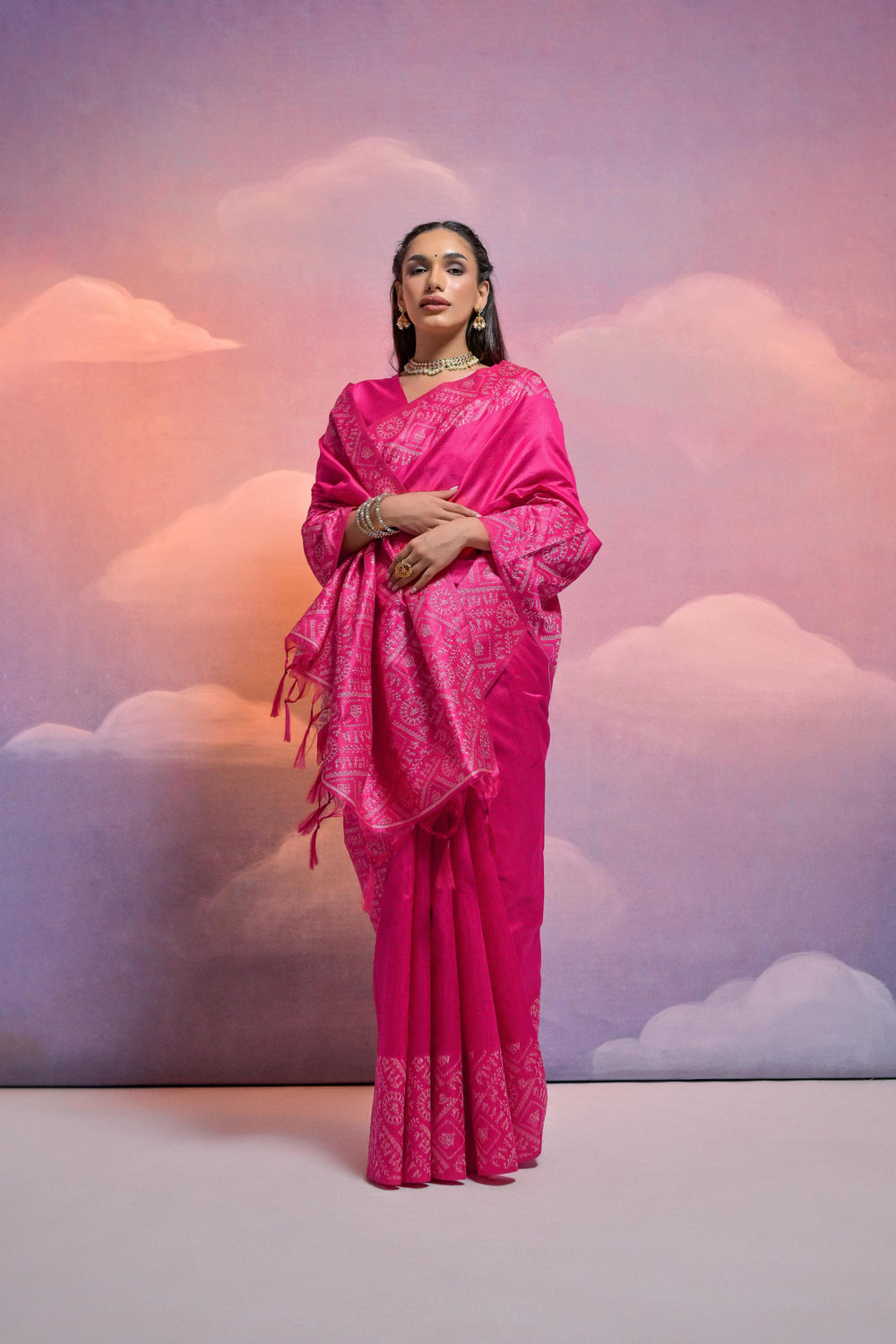 Pink Pure Soft Bengalori Handloom Row Silk Saree
