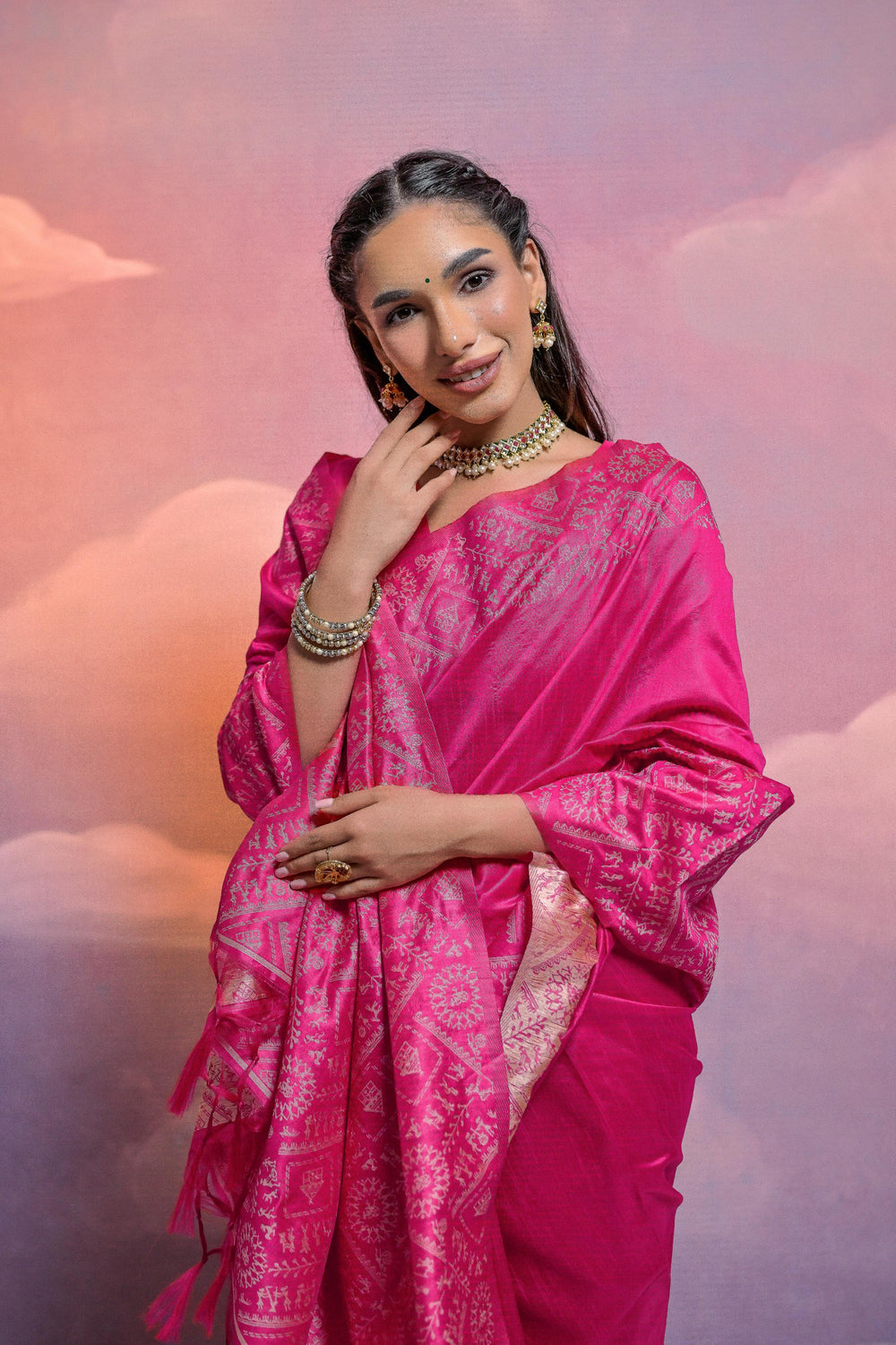 Pink Pure Soft Bengalori Handloom Row Silk Saree
