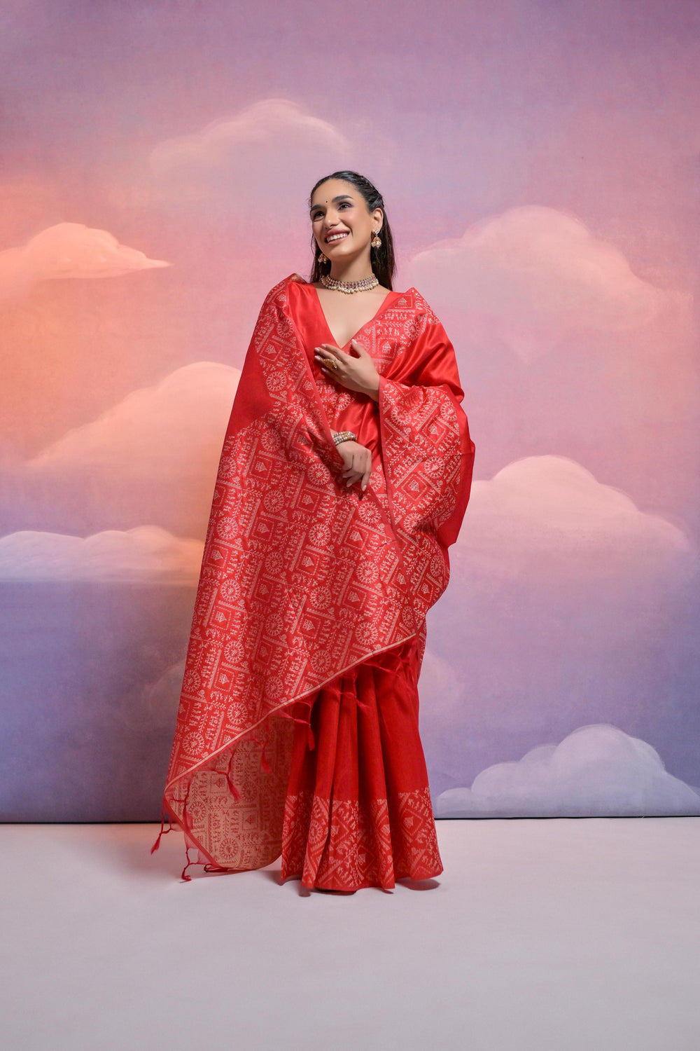 Red Pure Soft Bengalori Handloom Row Silk Saree