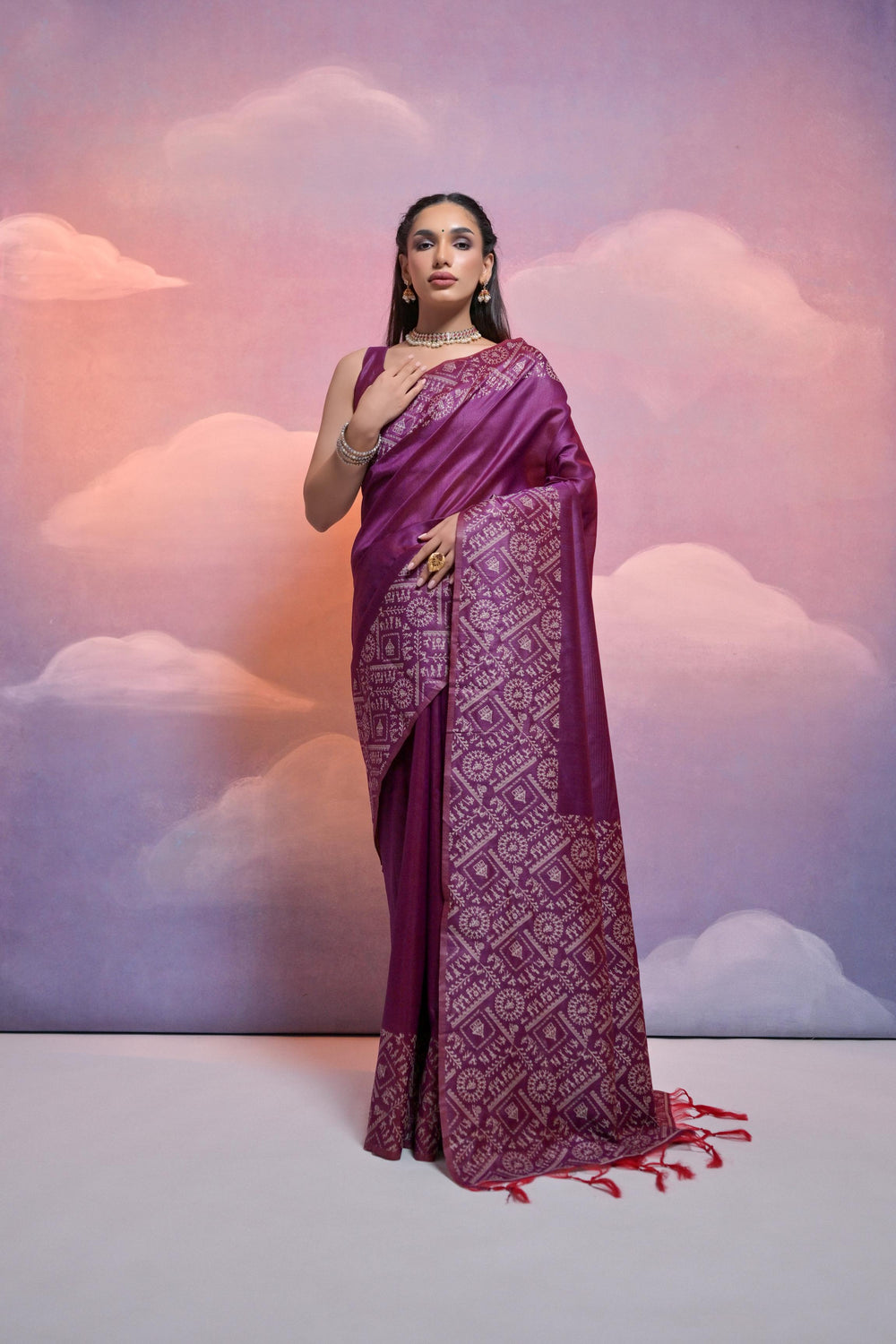 Wine Pure Soft Bengalori Handloom Row Silk Saree