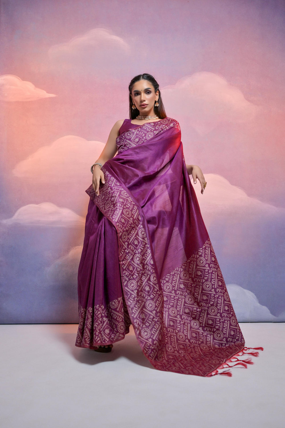 Wine Pure Soft Bengalori Handloom Row Silk Saree