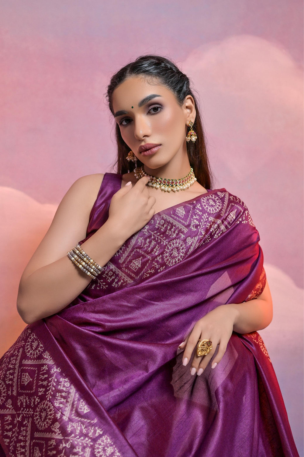 Wine Pure Soft Bengalori Handloom Row Silk Saree