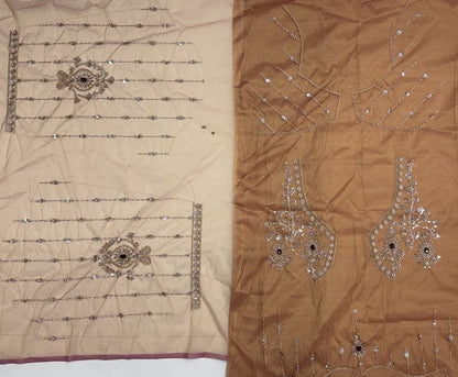 Peach Pure  Fendi Tussaud Silk Crystal Beads work Multi Thread Dori and Sequins Work Sequins Work Bridal Lehenga Choli