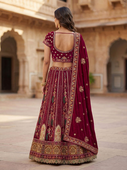 Pink Pure Soft Velvet Heavy Embroidery Patch Work Bridal Lehenga