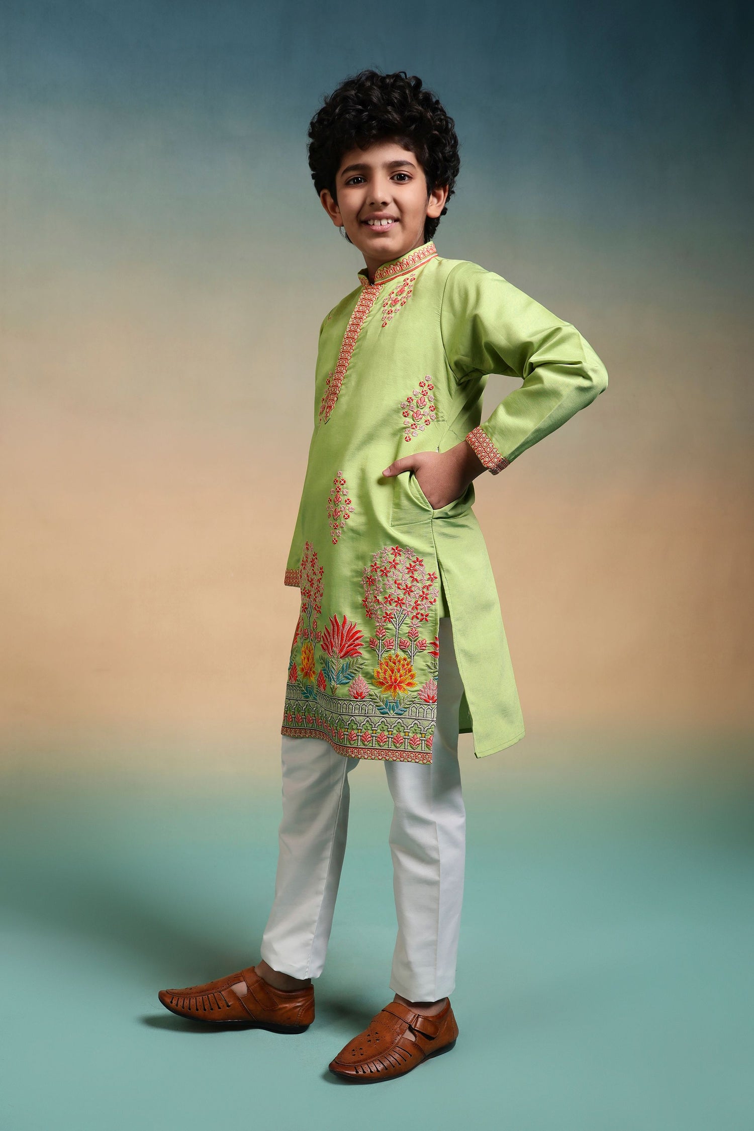Pista Pure Viscose Silk Kids Boy Kurta Pajama 