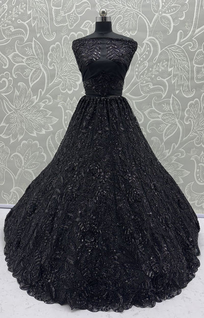 Black Pure Soft Net Heavy Embroidery Work Bridal Lehenga