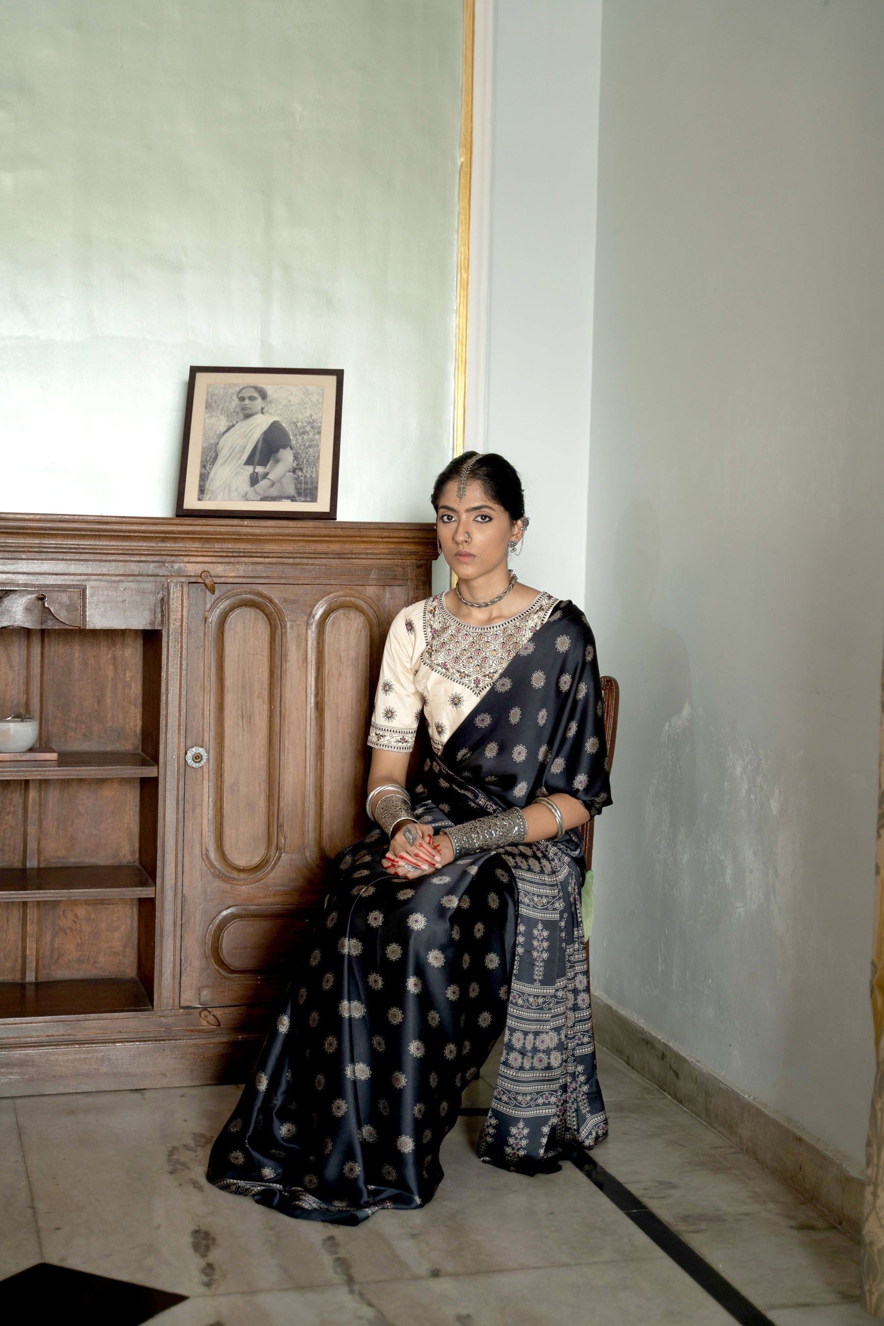 Women's Designer Party Wear Modal Gajji Silk with Ajrakh Print Saree