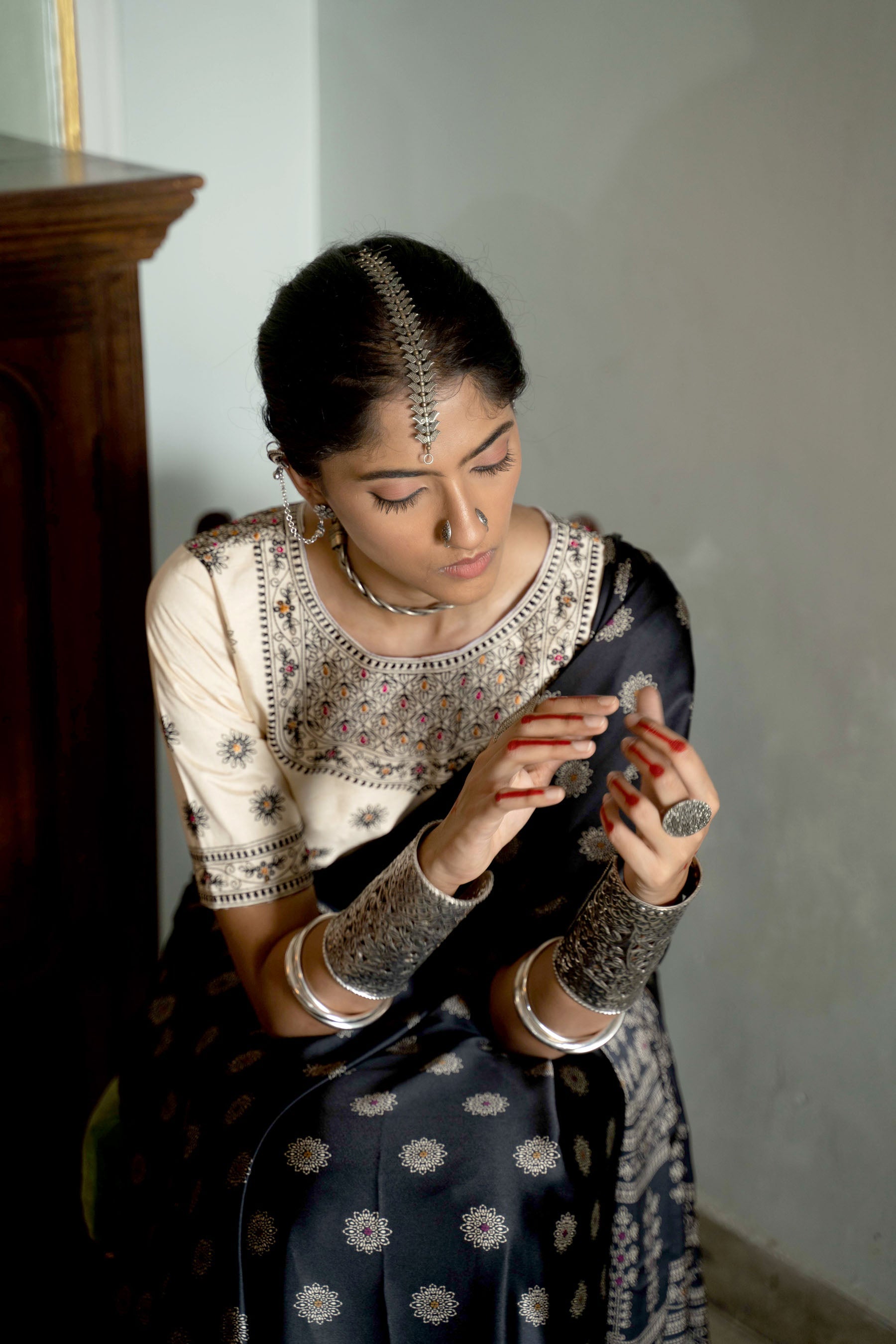 Women's Designer Party Wear Modal Gajji Silk with Ajrakh Print Saree