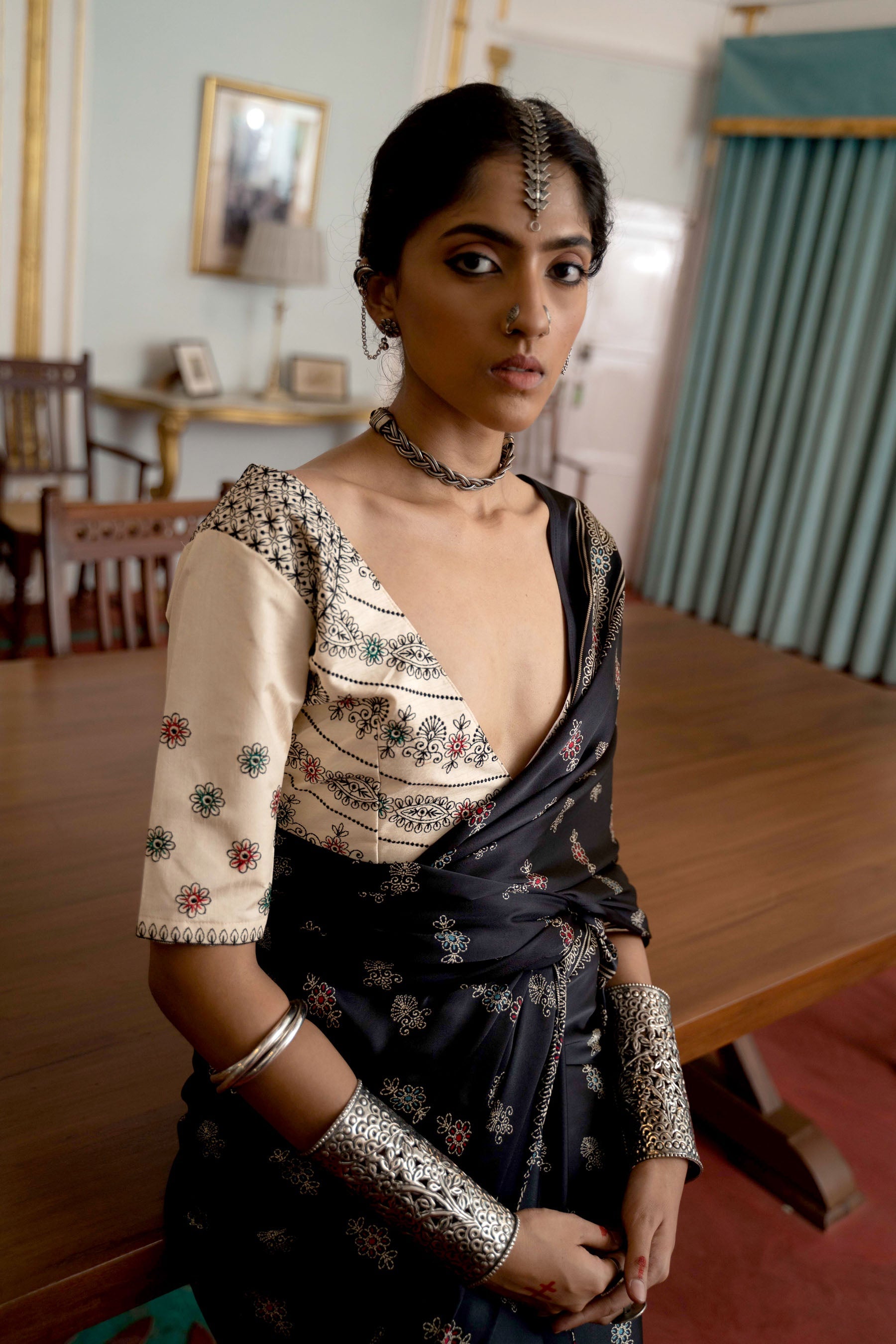 Women's Designer Party Wear Modal Gajji Silk with Ajrakh Print Saree