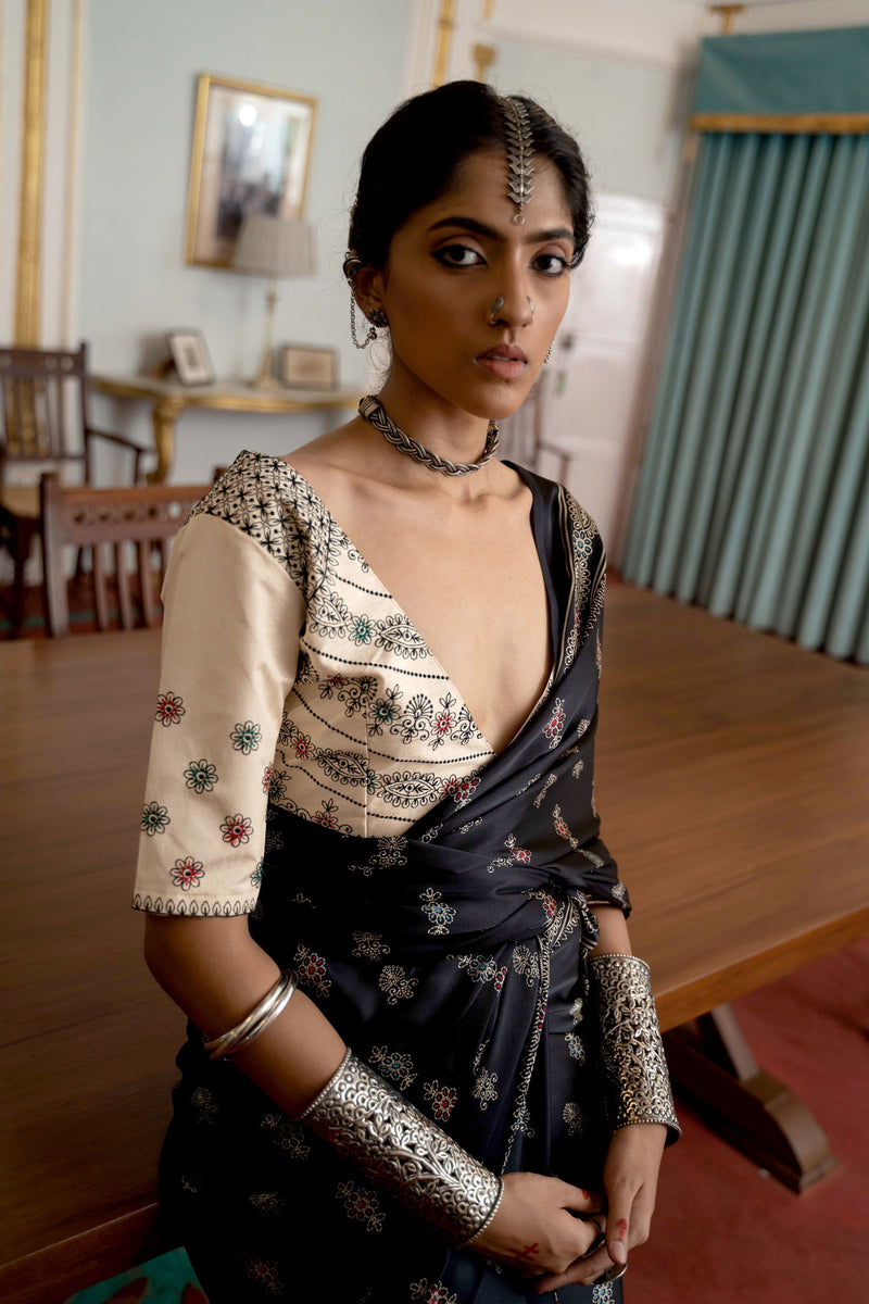 Women's Designer Party Wear Modal Gajji Silk with Ajrakh Print Saree