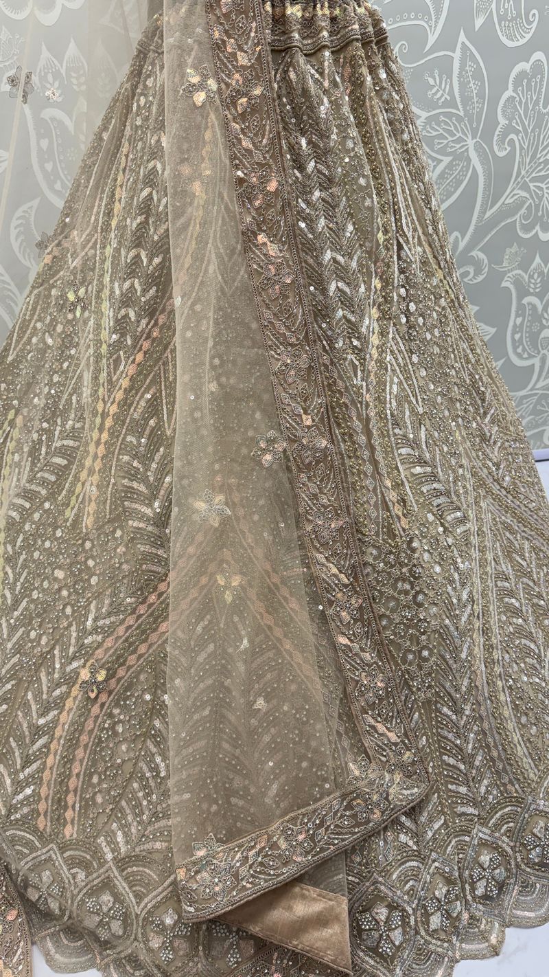 Golden Pure Soft Heavy net Silk Heavy Embroidery Work Bridal Lehenga