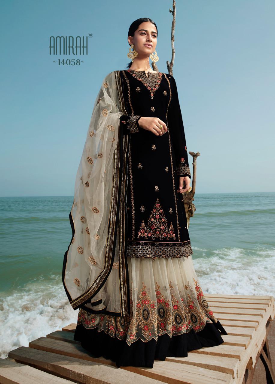 Amirah Present Husn 14051-14058 Series Satin Georgette Lehenga Style Suits